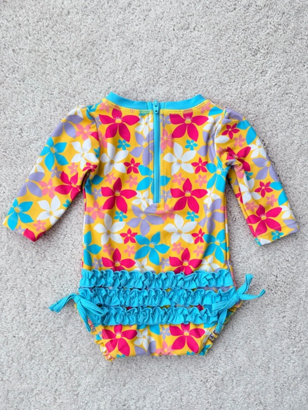 Ruffle Butts Yellow Multi Floral Long-Sleeve Rashguard - Picture 7 of 11